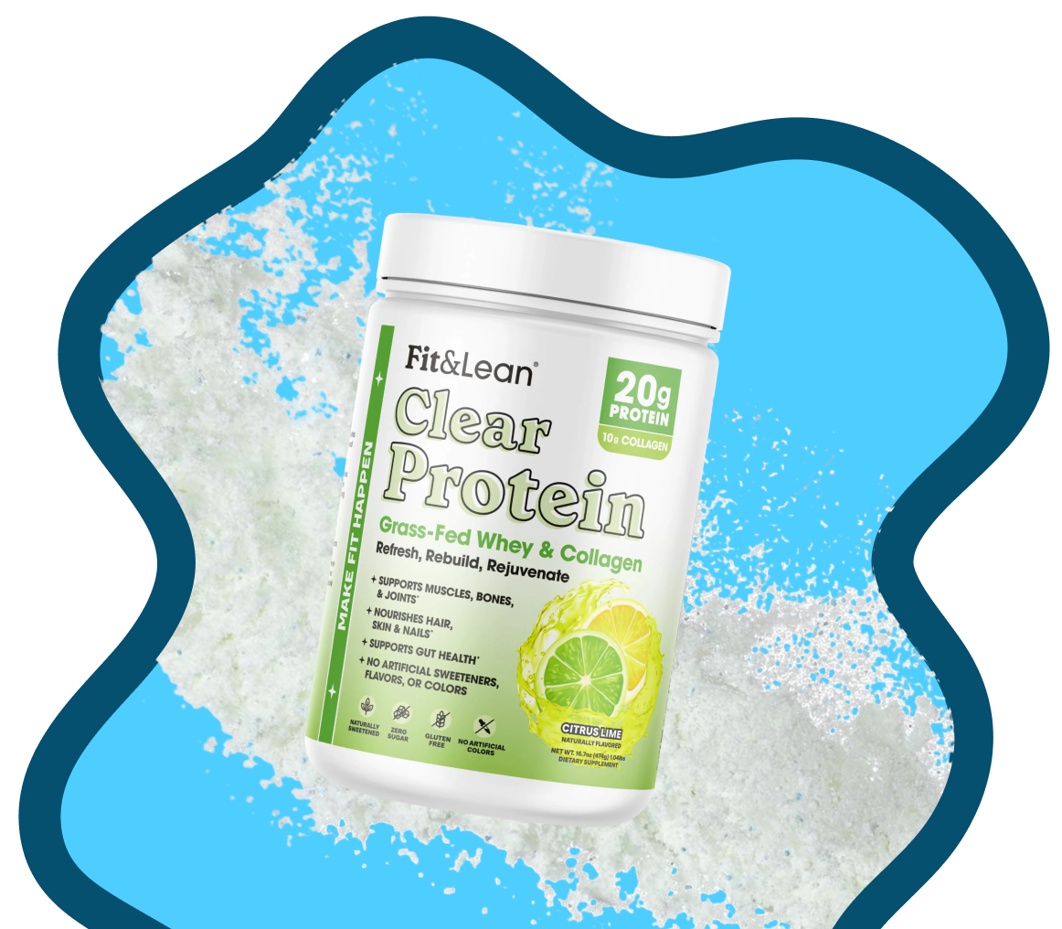 Fit and Lean Clear Protein tub with powder splash