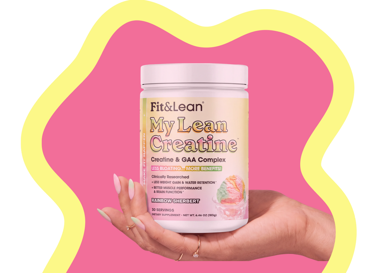 Hand holding Fit and Lean My Lean Creatine tub