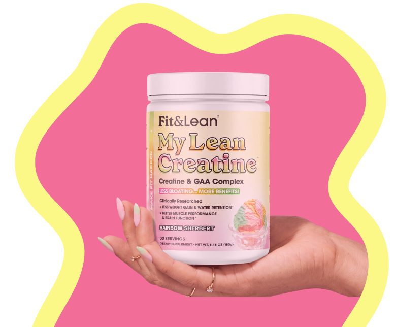 Hand holding Fit and Lean My Lean Creatine tub