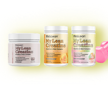 My Lean Creatine powder flavors with pink dumbbells